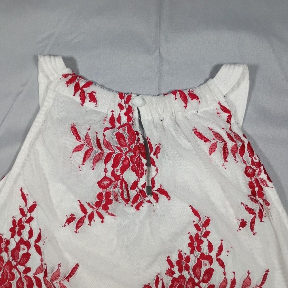 Coquette Cherry Red & White Floral Lace Tank Top, Size S - Picture 5 of 6
